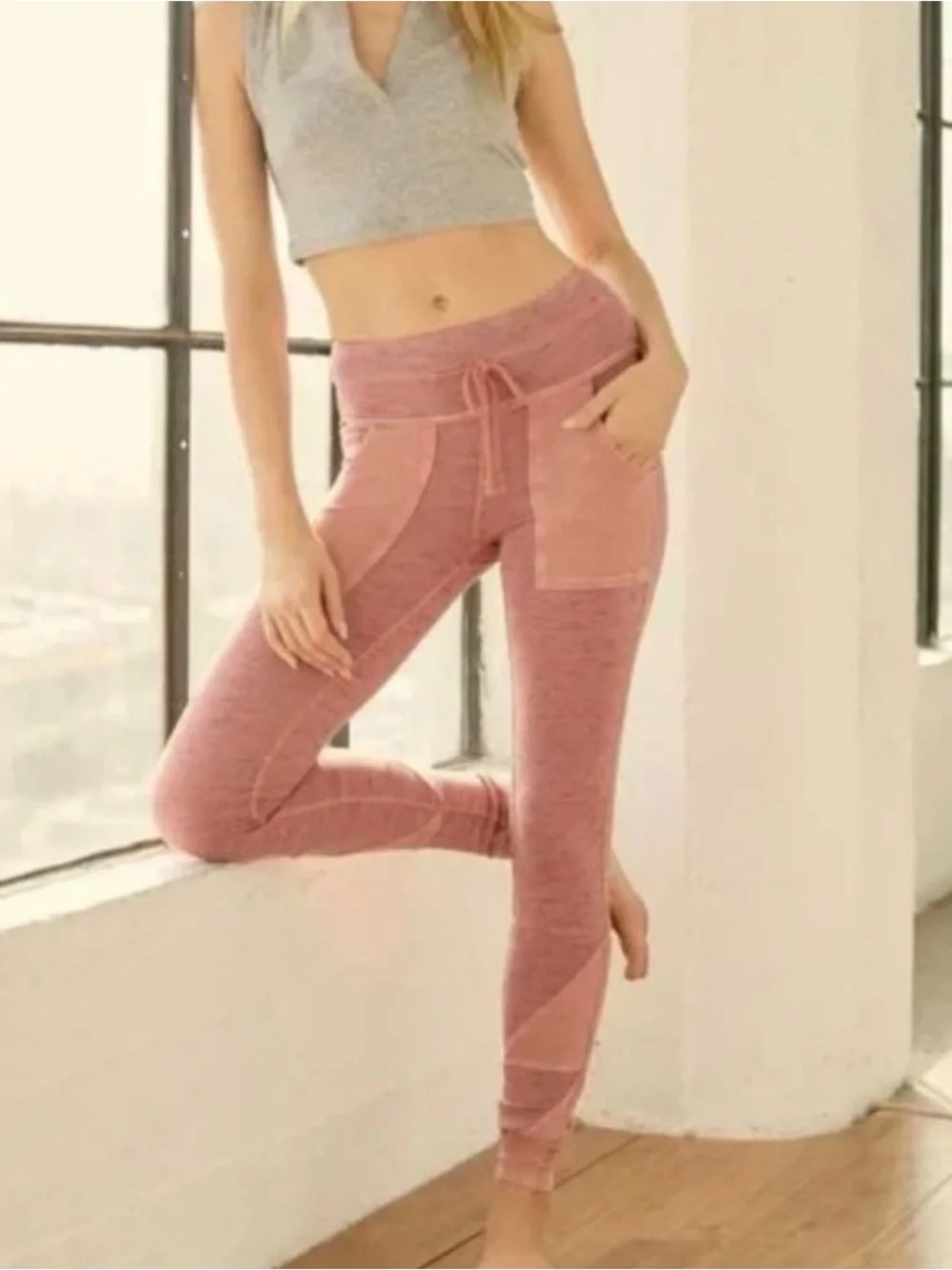 Free People Movement Women’s Pink High-Rise Patchwork Leggings Medium, excellent
